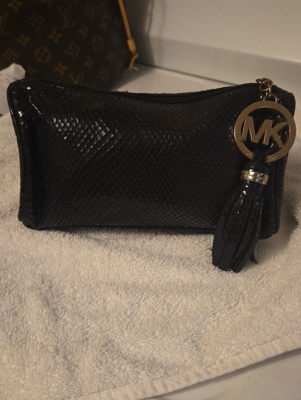 NWOT Michael Kors Black Snake Print Cosmetic Bag New